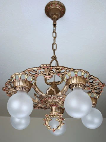 20's Antique Vintage Art Deco Cast Iron Ceiling Light Fixture Chandelier Cover