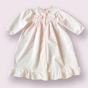 Vintage Baby Toddler Dressing Gown Robe 18M Pale Pink Smocking And Ruffles - Picture 1 of 11