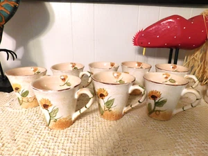 SET OF 8 SUNFLOWER MUGS, CANTERBURY POTTERIES LTD. - Picture 1 of 9