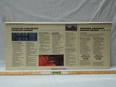 Letrero/póster de sala de exposición del concesionario Ford Econoline E250 E350 1991 camioneta Club Wagon especificaciones Foto 1 de 4