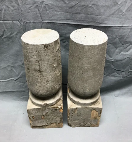 Pair 12" Turned Wood Shabby Balusters Thick Chunky Candle Holders VTG 1745-22B Cover