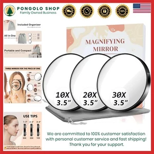 Juego de espejos retrovisores de viaje 3,5 pulgadas 10X 20X 30X ventosas compactas - Imagen 1 de 9