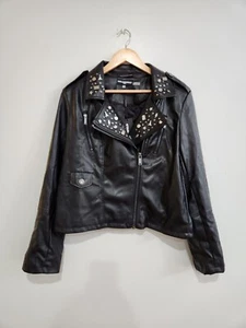 Karl Lagerfeld Paris Women's Long Sleeve Moto Faux Leather Jacket, Size Large. - Picture 1 of 12
