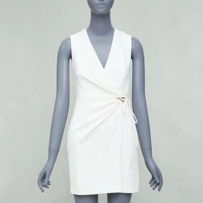 Vestido envolvente acanalado DION LEE blanco texturizado dorado herrajes UK6 XS Foto 1 de 4