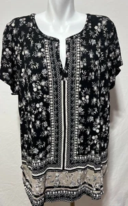 Lucky Brand Damen Top Shirt schwarz hellgrau 2X 2XL Baumwolle Übergröße neu neu mit Etikett - Bild 1 von 7