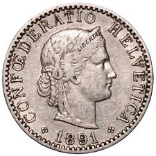1891 Switzerland 20 Rappen Coin