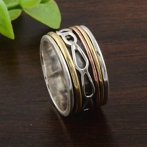Silver Fidget Band ring Spinner ring Anxiety Band Ring Christmas Gifts for her - Picture 1 of 3