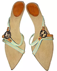 Gucci mehrfarbige Sandalen Canvas und Lederarmband silber GG Logo Absatz Größe 37 - Bild 1 von 11