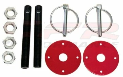 Kit de pasador de capó negro con placas rojas estilo abatible universal para Chevy Ford Mopar Foto 1 de 4