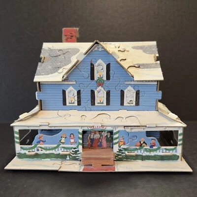 Rose Art 3D puzzle Our House Blue Holiday Christmas Family 1994 No Box VTG - Image 1 of 4