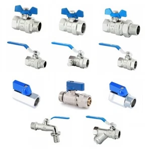 Kugelhahn Messing Auslaufhahn Mini Flügelgriff, Hebelgriff, Verschraubung, Blau - Bild 1 von 18