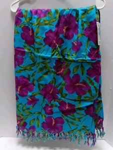 New Hibiscus Collection Women's Long Sarong One Size Blue Floral Tina's Creation - Picture 1 of 5