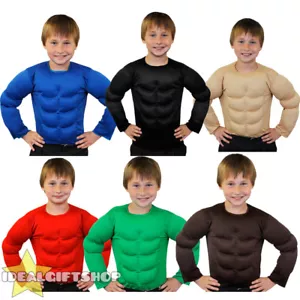 CHILDS FAKE MUSCLE CHEST PADDED SHIRT TOP KIDS FANCY DRESS SUPERHERO BODYBUILDER - Picture 1 of 7