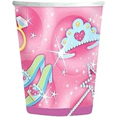 8 Pink Princess Cups - Tiara Party Supplies - Disposable Cups - Birthday Party - Image 1 of 2