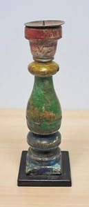 Antique Wooden Paga Leg Candle Holder Original Old Hand Carved Rustic Painted - Picture 1 of 6