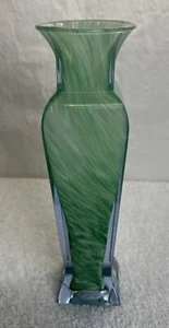 Art Glass Green & White Swirl 8” Bud Vase Sommerso Encased Glass, Vintage - Picture 1 of 10