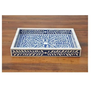Blue Bone Inlay Modern Tray Handcrafted Serving Tray, Elegant Kitchen Bone Trays - Picture 1 of 4