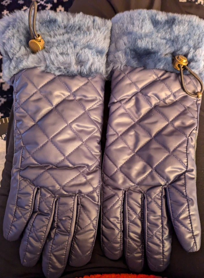 Ugg Blue Quilted Glove Leather Palm Shearling Cuff Women's LSz S/M Fleece-Lining - Image 1 of 4