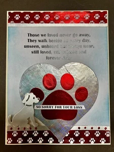 SYMPATHY - PET - DOG and paw print inlaid heart - handmade card by Dee - Picture 1 of 4