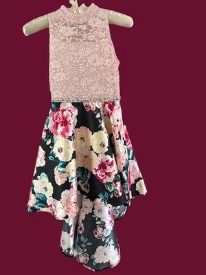 ✨ Vestido rosa floral sin palabras para niñas talla 10, lentejuelas, encaje, cinturón Foto 1 de 4