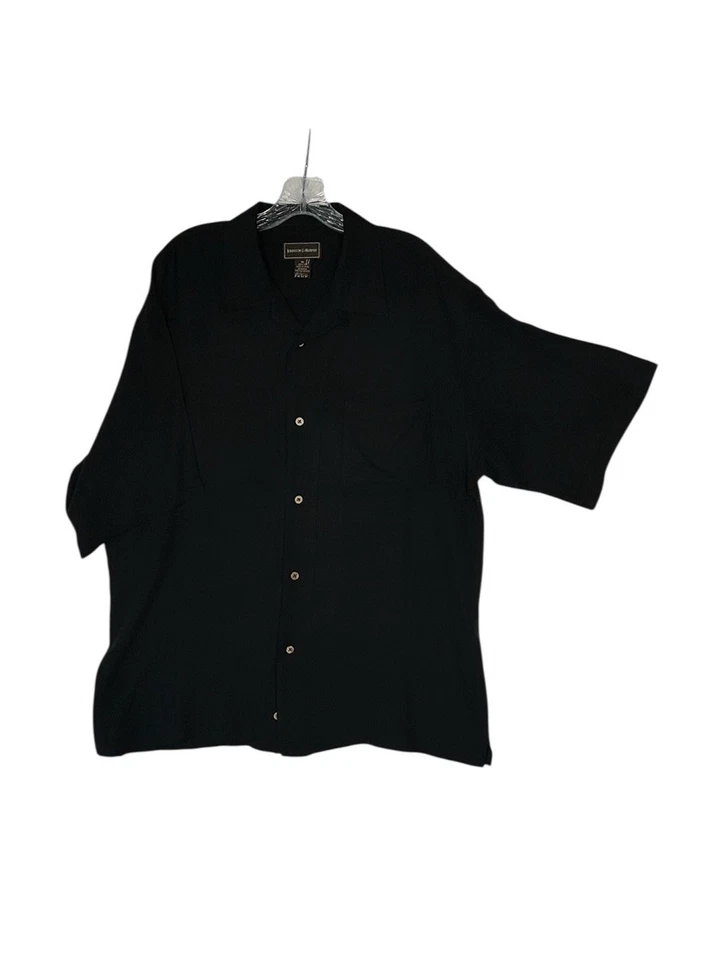 Camisa Johnston & Murphy Para Hombres XL Manga Corta Abotonada Camisa Negra 100% Seda Foto 1 de 4