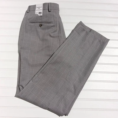 Pantalones de vestir SADDLEBRED para hombre 34 x 32 gris claro a cuadros débiles pantalones delanteros planos nuevos con etiquetas Foto 1 de 4