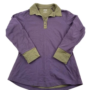 Duluth Womens Long-Sleeve Polo Shirt Medium Olive and Purple Cotton Gorpcore - Picture 1 of 9
