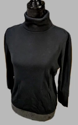Joseph A Turtleneck Black Womens Large Ribbed Viscose Nylon Stretch 3/4 Sleeve - Image 1 of 4