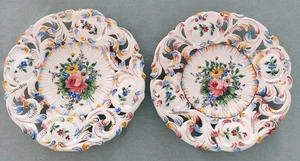 Set Of Two Vintage Hand Painted Reticulated Italian Floral Plates 11 inches - Picture 1 of 15