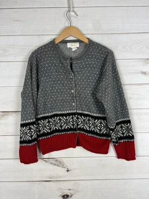 Tally Ho Sweater Womens Small Gray Red Fair Isle Nordic Cardigan Button Front - Image 1 of 4