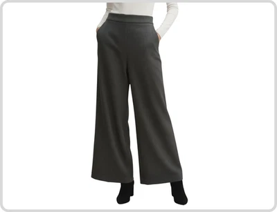 Pantaloni donna punto milano palazzo elastico vita alta gamba larga inverno - Immagine 1 di 4