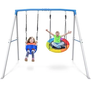 Swing Sets for Backyard, 440lbs Heavy Duty A-Frame Metal Swing Stand with 1 S... - Picture 1 of 6