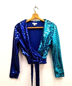 Warehouse Festival Sequin Wrap Mini Top Size S - Picture 1 of 9