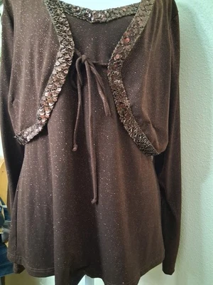 Conjunto Cárdigan Cami Lentejuelas Brillantes Marrón Y2K j.t.b Capricho Hada Mujer XL Recortado Foto 1 de 4