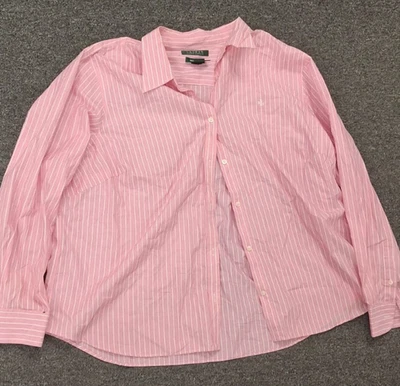 Camisa Blusa Top Lauren Ralph Lauren 2X Rosa Blanco Rayas Sin Planchar 100% Algodón Foto 1 de 3