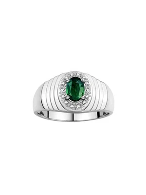 Anillo Rylos Oro Blanco 14K Zafiro Verde y Diamante Halo Piedras Preciosas Talla 8-13 Foto 1 de 4