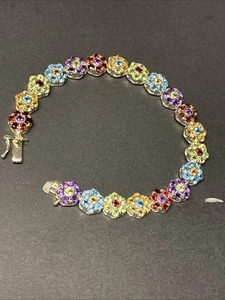 Schönes DLY Multi-Edelstein Blume Armband in Sterlingsilber 7 1/4" - Bild 1 von 10