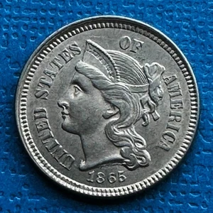1865 THREE CENT - NICKLE - UNC+ - Picture 1 of 2
