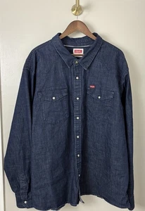Wrangler Men’s Dark Denim Western Pearl Snap Button Up Cowboy 3XL Yellowstone - Picture 1 of 12