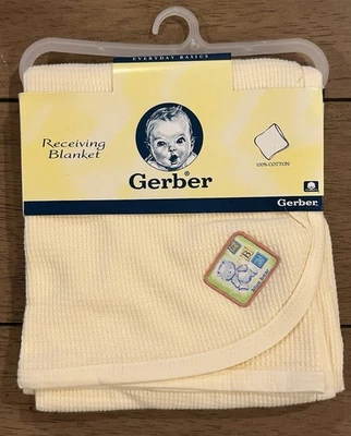 Manta de Recepción Gerber Térmica Tejido Waffle Amarillo Algodón ABC Oso NUEVA Foto 1 de 4