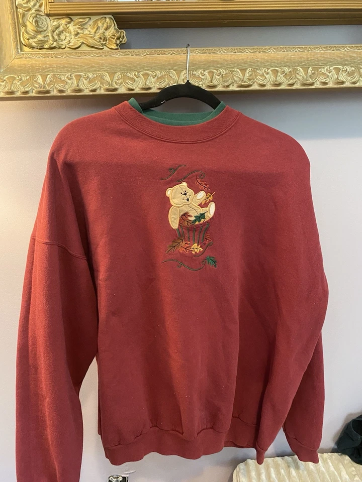 Vintage MC Sportswear Red Bear Embroidered Fall Women's Sweater Size XL - Image 1 of 3