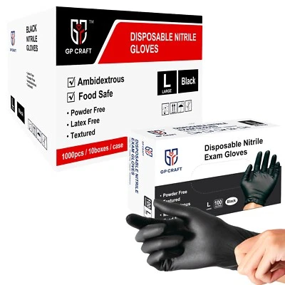 GP Craft Black Nitrile Gloves 5Mil Latex-Free Disposable Food Safe (1000, Case)