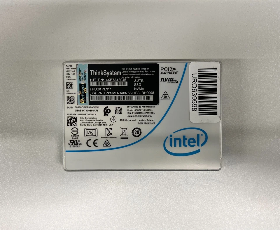 01PE911 LENOVO INTEL 3.2TB NVME 2.5" SFF SSD SOLID STATE DRIVE SSDPE2KE032T8L - Image 1 of 1
