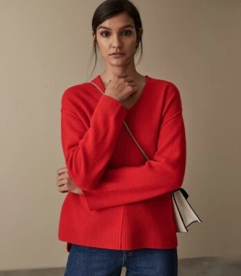 Suéter Reiss Serafina Lana Cachemira Rojo Cuadrado Para Mujer Talla L Foto 1 de 4