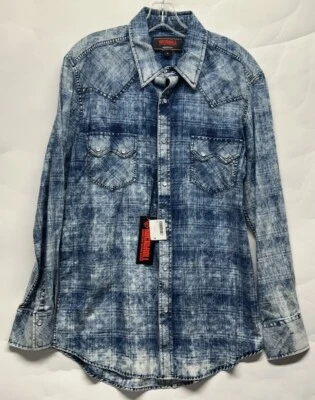 Camisa a Presión Rock & Roll Denim Para Hombre Talla M Azul Estilo Denim Manga Larga Perla (M2) Foto 1 de 4