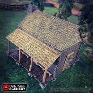 Cabina di tronchi - 15 mm 28 mm 32 mm curvatura temporale Wargaming Terrain Scatter Western D&D, DnD - Foto 1 di 10