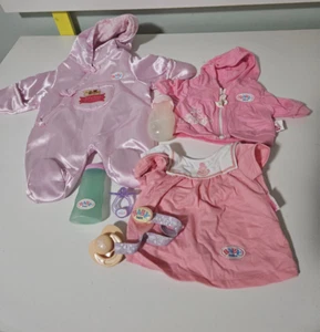 BABY BORN LOT ZAPF PACIFIER X2 SHAMPOO BOTTLE CLOTHES BRANDED - Picture 1 of 5