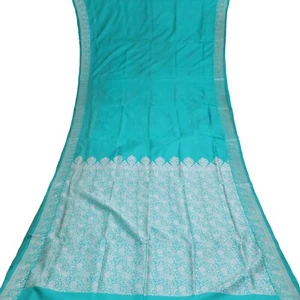 Saris vintage verde mar 100 % seda tejidos a mano sari del sur de la India tela artesanal 5YD - Imagen 1 de 7
