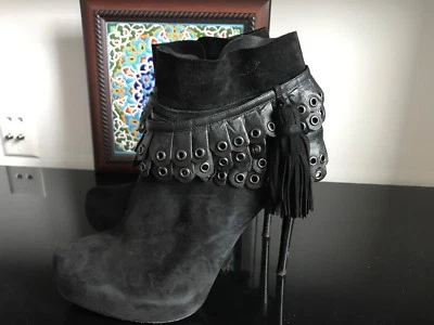 3.1 Phillip Lim Negro Gamuza Cuero Botas Zapatos Tacones Altos Talla 10 Foto 1 de 4
