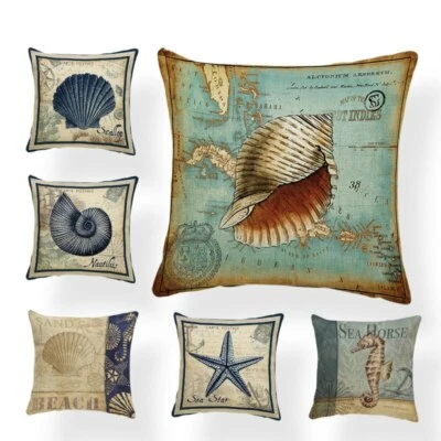 Classic Retro Marine Animal Cushion Set Conch Scallop Home Decoration Pillowcas - Image 1 of 4